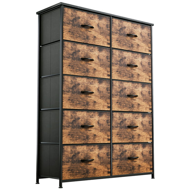 Dextrus Tall 10 Drawer, Fabric Storage Tower-Organizer Unit for Bedroom, Living Room, Hallway, Closets & Nursery Dresser, Rustic Brown