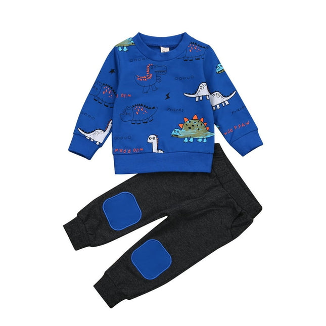 Domingbub Toddler Baby Boy Clothes Set Dinosaur/Fox Sweatshirt Top Jogger Pants Fall Winter Tracksuit Outfits Blue 12-18 Months