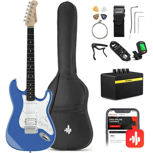 Donner DST-100R Solid Body 39 Inch Full Size Electric Guitar Kit , Beginner Starter, with Amplifier, Bag, Capo, Strap, String, Tuner, Cable, Picks