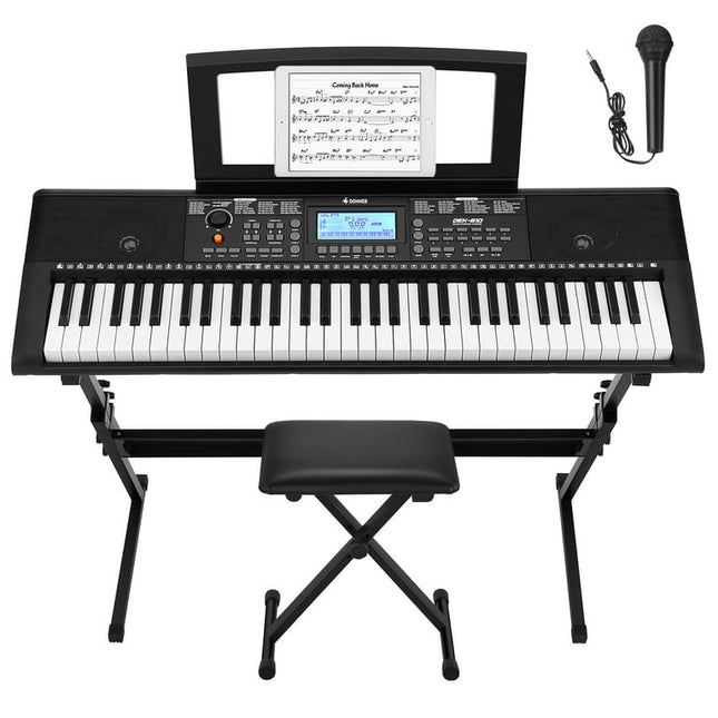 Donner Piano 61 Key LCD Electric Keyboard Full-Size Keys DEK-610 Beginner, Include a Music Stand, Keyboard Stand, Stool, Microphone and Piano Course App, Supports MP3/USB MIDI