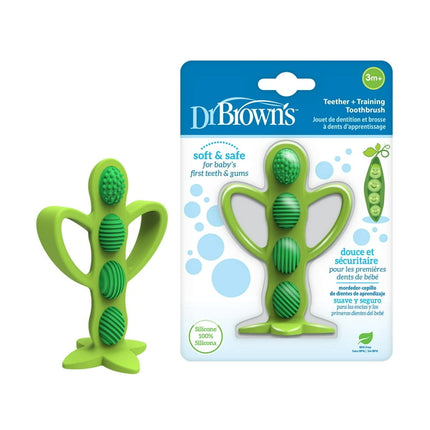 Dr. Brown’s Peapod Teether and Training Toothbrush, Soft and Safe for Baby Gums and First Teeth, BPA Free, 100% Silicone, 3m+