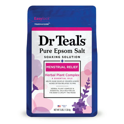 Dr Teal's Menstrual Relief Epsom Salt Soaking Solution with Herbal Plant Complex, 3 lbs
