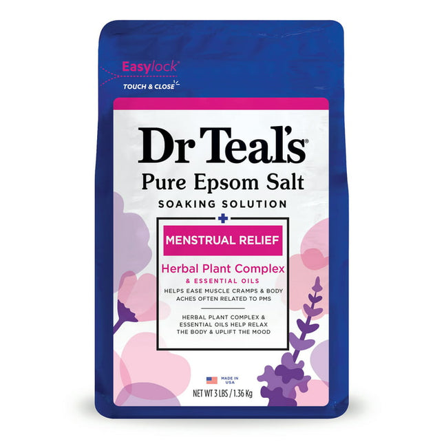 Dr Teal's Menstrual Relief Epsom Salt Soaking Solution with Herbal Plant Complex, 3 lbs
