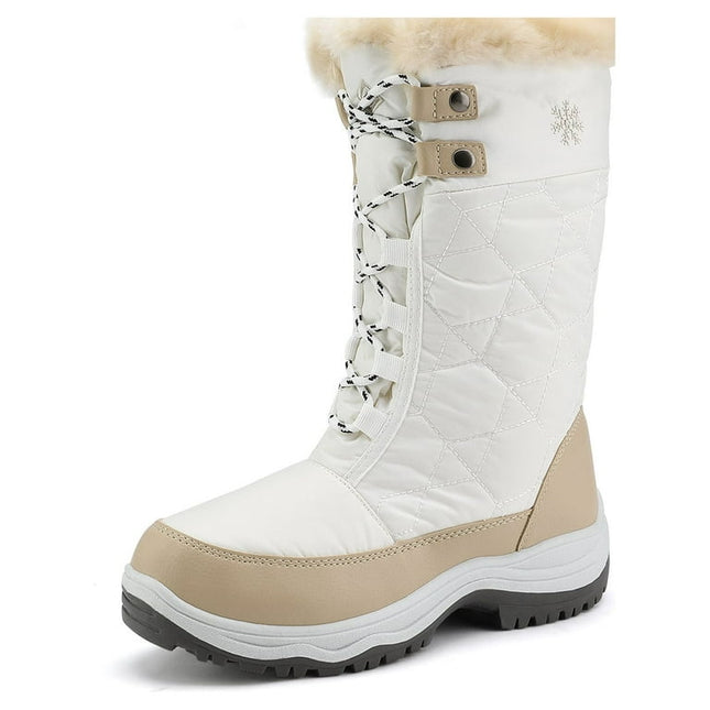 Dream Pairs Women's Warm Waterproof Mid Calf Winter Snow Boots GOOSE BEIGE/WHITE Size 8