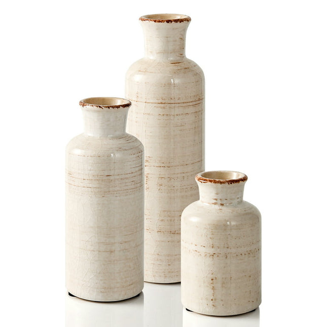 EDIMENS Ceramic Vase for Home Decoration, Set of 3 Large Small Flowers Vase for Floor, Modern Floor Vase for Living Room Decorations, Ideal Table Bookshelf Decor