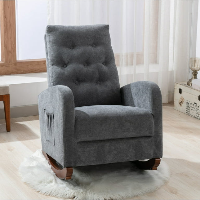 EUROCO High Back Rocking Chair Nursery Chair, Comfortable Rocker Fabric Padded Seat, Modern High Back Armchair, Upholstered Rocking Chair for Living Room,Gray
