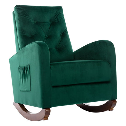 EUROCO High Back Rocking Chair Nursery Chair, Comfortable Rocker Fabric Padded Seat, Modern High Back Armchair, Upholstered Rocking Chair for Living Room,Green