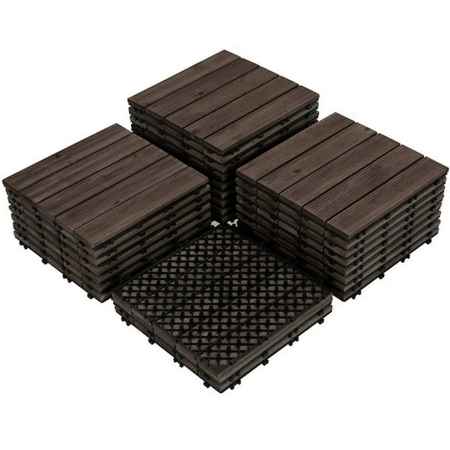Easyfashion 27 Pieces 12’’ x 12’’ Wooden Floor Tiles for Outdoor and Indoor, Black