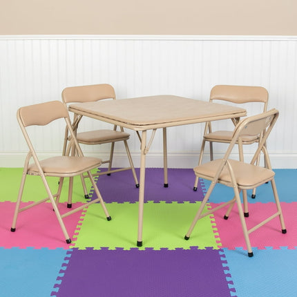 Emma + Oliver Kids Tan 5 Piece Folding Activity Table and Chair Set for Home & Daycare