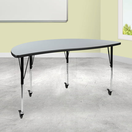 Emma + Oliver Mobile 60" Half Circle Wave Flexible Collaborative Grey Adjustable Height Activity Table