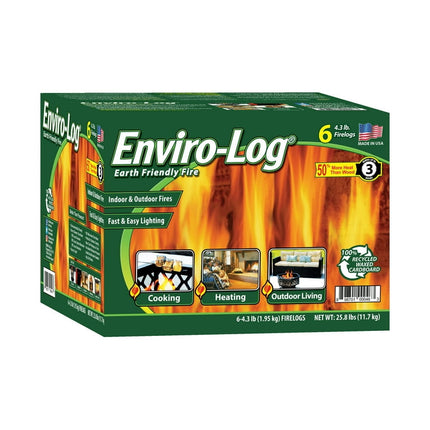 Enviro-Log Indoor and Outdoor Fire Wood, 4.3 lb Firelogs, 25.8 lbs, 6 Count