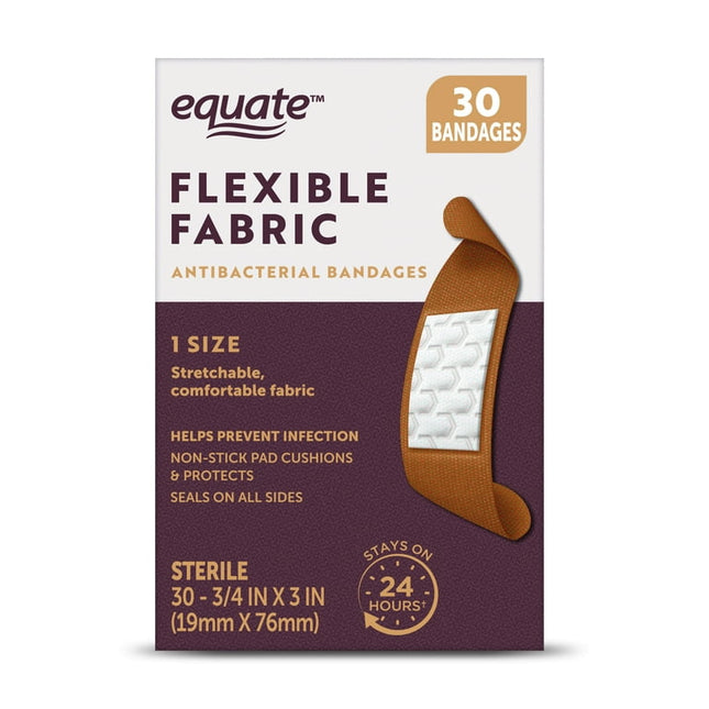 Equate Adhesive Bandages Flexible, Antibacterial, Natural, 30 Count
