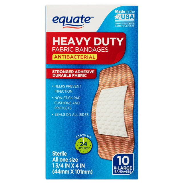 Equate Antibacterial Heavy Duty Fabric Bandages, x-Large, 10 Count