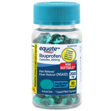 Equate Ibuprofen Mini Softgels, Pain Reliever and Fever Reducer, 200 mg, 80 Count
