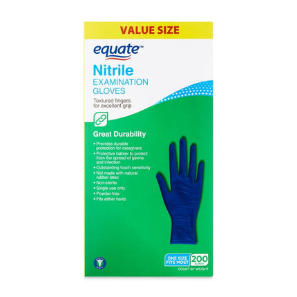 Equate Nitrile Exam Gloves, One Size Fits Most, 200 Count