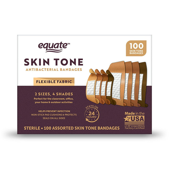 Equate Skin Tone Antibacterial Flexible Fabric Bandages, 100 Count