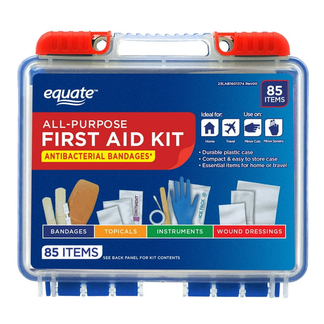 Equate on-the-go First Aid Kit 85 Pieces - Home, Travel, Office, Auto, School
