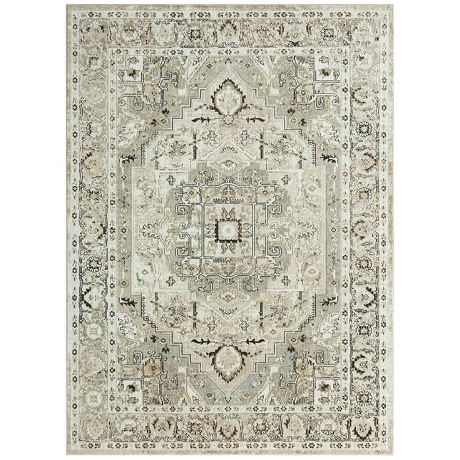 Everwash Treasure Rubia Traditional Medallion Machine Washable Indoor Area Rug, Ivory/Beige, 5'2"x7'2"