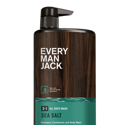 Every Man Jack Sea Salt Men's 3-in-1 All over Wash - Body Wash, Shampoo & Conditioner - 32 oz