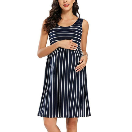 Everyday Savings Women's Crewneck Stripe Sleeveless Pregnant Maternity Nursing Dress
