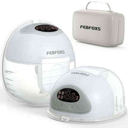 FEBFOXS Double Breast Pump, 2Pcs Hands-Free Breast Pump with 4 Mode & 12 Levels, Electric Wearable Pumps with Gift Box & 17/19/21mm Flanges, Low Noise Painless Leak-Proof Design