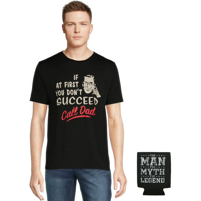 Father's Day Call Dad Men's Graphic Tee Shirt & Drink Cooler Gift 2-Piece Set, Sizes S-3XL