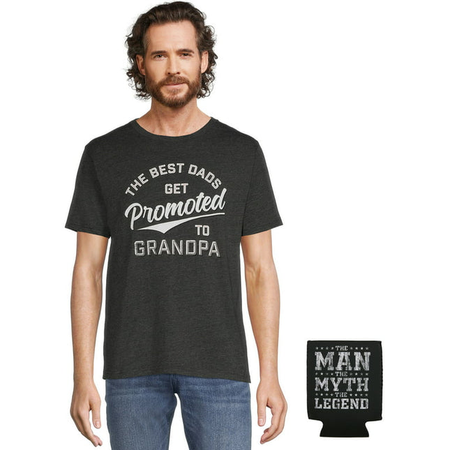 Father's Day Promoted to Grandpa Men's Graphic Tee Shirt & Drink Cooler Gift 2-Piece Set, Sizes S-3XL