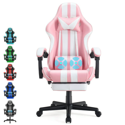 Ferghana Gaming Chair Office Chair with Footrest, High Back Gamer Game Chair with Massage Lumbar Pillow, Ergonomic Computer Chairs for Adults Kids, Pink