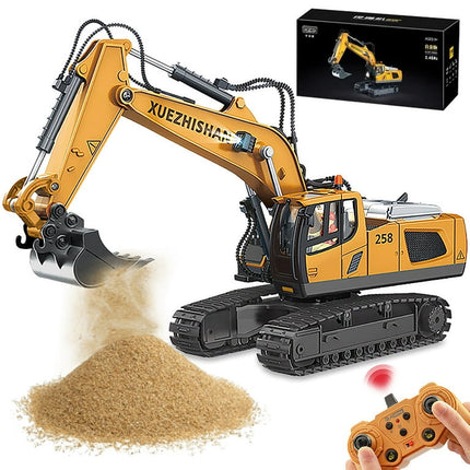 Ficcug Remote Control Excavator 11 Channel Rechargeable RC Truck Construction Tractor Car Toys with Metal Shovel Lights Sounds,Toy Gift for Boys Girls Kids