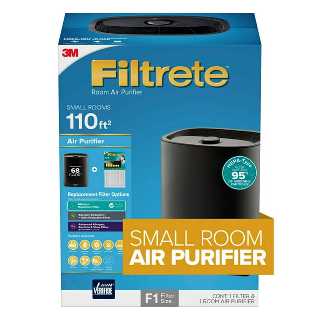 Filtrete by 3M Air Purifier with HEPA-Type Filter, Small Room Console, Black, 110 Sq ft Coverage