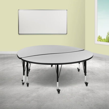 Flash Furniture Emmy 2 Piece Mobile Emmy 60" Circle Wave Flexible Grey Thermal Laminate Kids Adjustable Activity Table Set