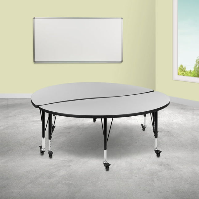 Flash Furniture Emmy 2 Piece Mobile Emmy 60" Circle Wave Flexible Grey Thermal Laminate Kids Adjustable Activity Table Set