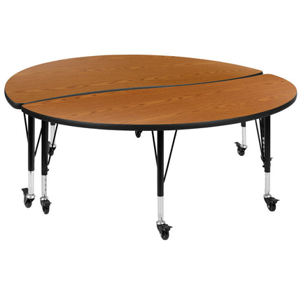 Flash Furniture Emmy 2 Piece Mobile Emmy 60" Circle Wave Flexible Oak Thermal Laminate Kids Adjustable Activity Table Set