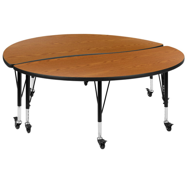 Flash Furniture Emmy 2 Piece Mobile Emmy 60" Circle Wave Flexible Oak Thermal Laminate Kids Adjustable Activity Table Set