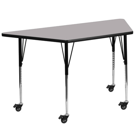 Flash Furniture Wren Mobile 29''W x 57''L Trapezoid Grey Thermal Laminate Activity Table - Standard Height Adjustable Legs