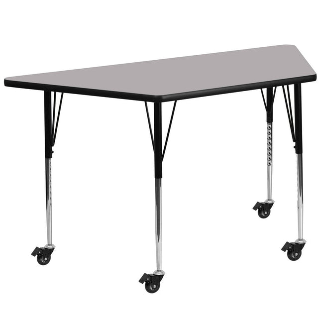 Flash Furniture Wren Mobile 29''W x 57''L Trapezoid Grey Thermal Laminate Activity Table - Standard Height Adjustable Legs