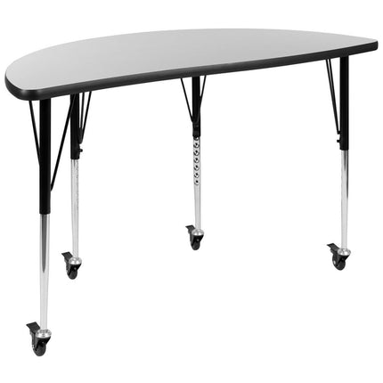 Flash Furniture Wren Mobile 47.5" Half Circle Wave Flexible Collaborative Grey Laminate Activity Table - Standard Height Adjustable Legs