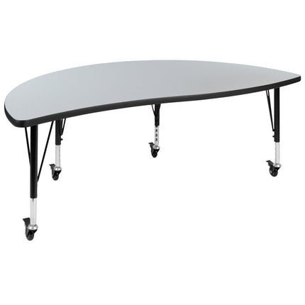 Flash Furniture Wren Mobile 60" Half Circle Wave Flexible Collaborative Grey Thermal Laminate Activity Table-Height Adjust Short Legs
