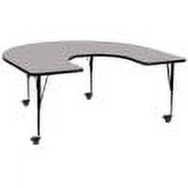 Flash Furniture Wren Mobile 60''W x 66''L Horseshoe Grey Thermal Laminate Activity Table - Height Adjustable Short Legs