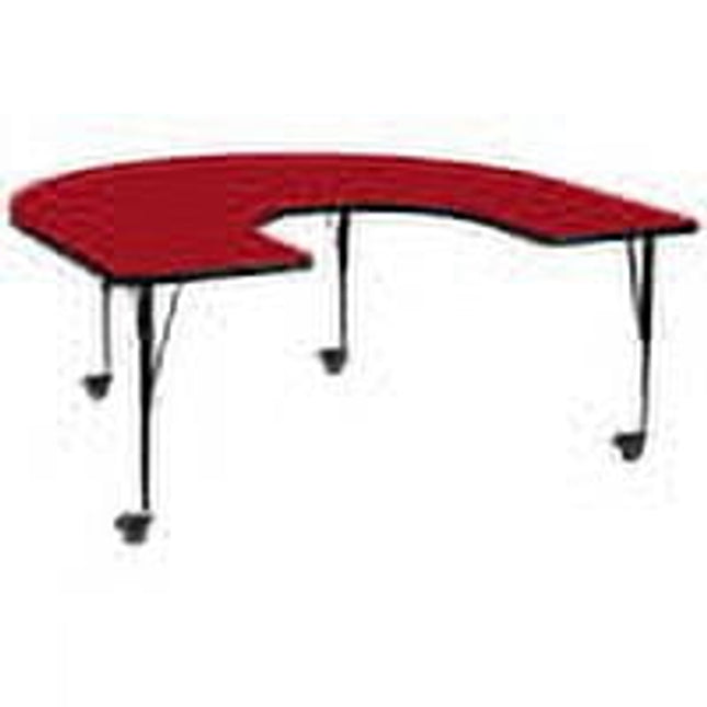 Flash Furniture Wren Mobile 60''W x 66''L Horseshoe Red Thermal Laminate Activity Table - Height Adjustable Short Legs