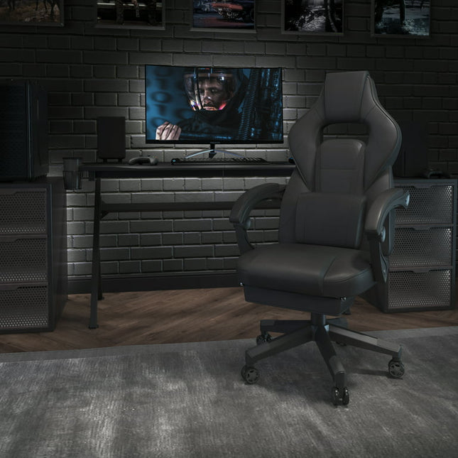 Flash Furniture X40 Gaming Chair Racing Ergonomic Computer Chair with Fully Reclining Back/Arms, Slide-Out Footrest, Massaging Lumbar - Black