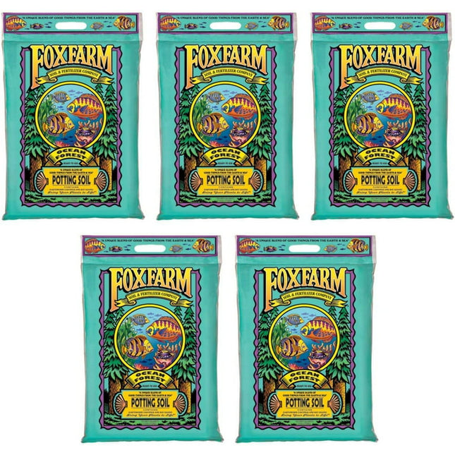 FoxFarm FX14053 Ocean Forest PH Organic Garden Potting Soil Blend Mix for Containerized Plants, Flowers, and Vegetables, 12 Quart Bag 5 Pack