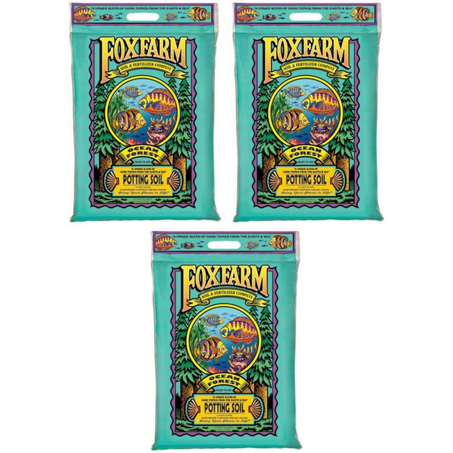 FoxFarm FX14053 Ocean Forest Plant Garden PH Adjusted 12 Quarts Potting Soil Blend Mix for Containerized Plants, 3 Pack