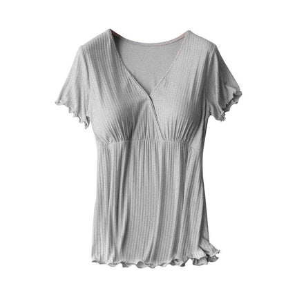 Frostluinai Womens V Neck Short Sleeve Nursing Tops Maternity Breastfeeding Shirts