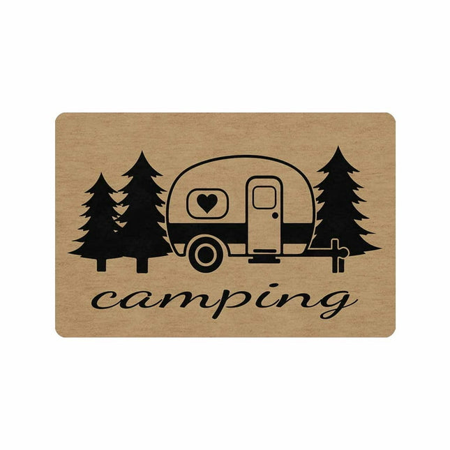 Funny Welcome Mat Doormat Happy Camper Welcome Doormat Camper Door Mats Fabric Top With a Anti-Slip Rubber Back For The Entrance Way Indoor Mat Kitchen Rugs and Mat-24x16in 30x18in