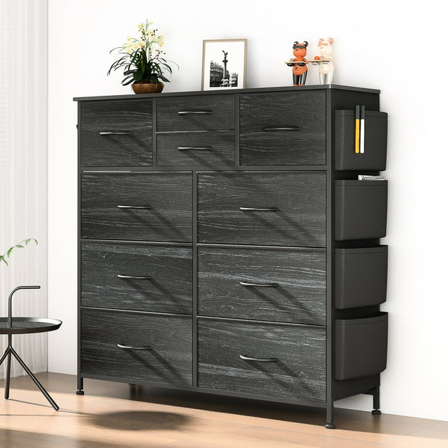 GIKPAL 10 Drawer Dresser, Chest of Drawers for Bedroom with Side Pockets and Hooks, Black