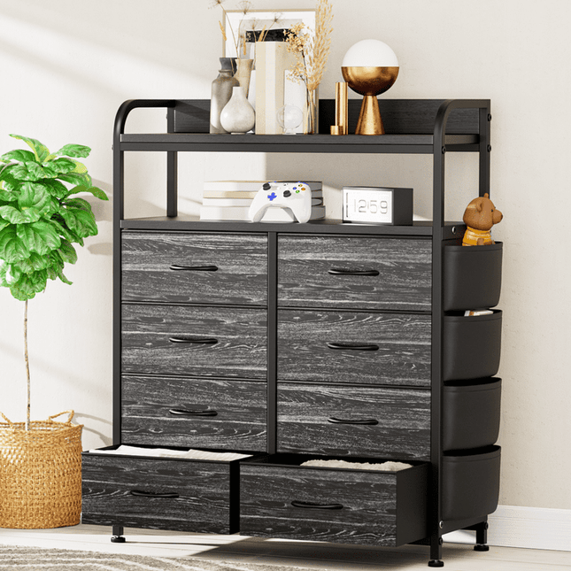 GIKPAL 8 Drawer Dresser, Chest of Drawers for Bedroom, Fabric Drawer Dressers for Kids and Adult, with Side Pockets and Hooks, Black