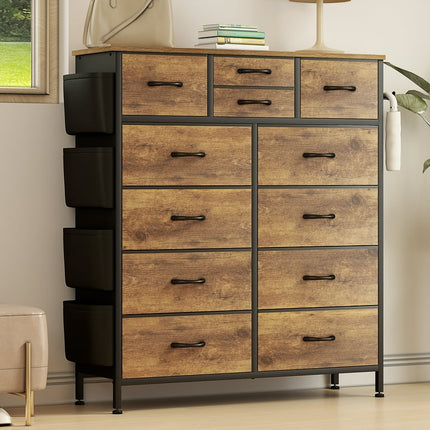 GIKPAL Dressers for Bedroom, Chest of Drawers Dresser Tall Dresser with 12 Drawers Fabric Dressers for Closet Living Room Hallway Nursery, Brown