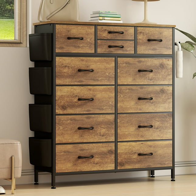 GIKPAL Dressers for Bedroom, Chest of Drawers Dresser Tall Dresser with 12 Drawers Fabric Dressers for Closet Living Room Hallway Nursery, Brown
