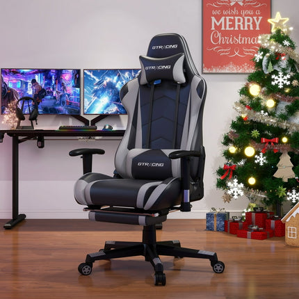 GTRACING Gaming Chair Office Chair PU Leather with Footrest & Adjustable Headrest, Black